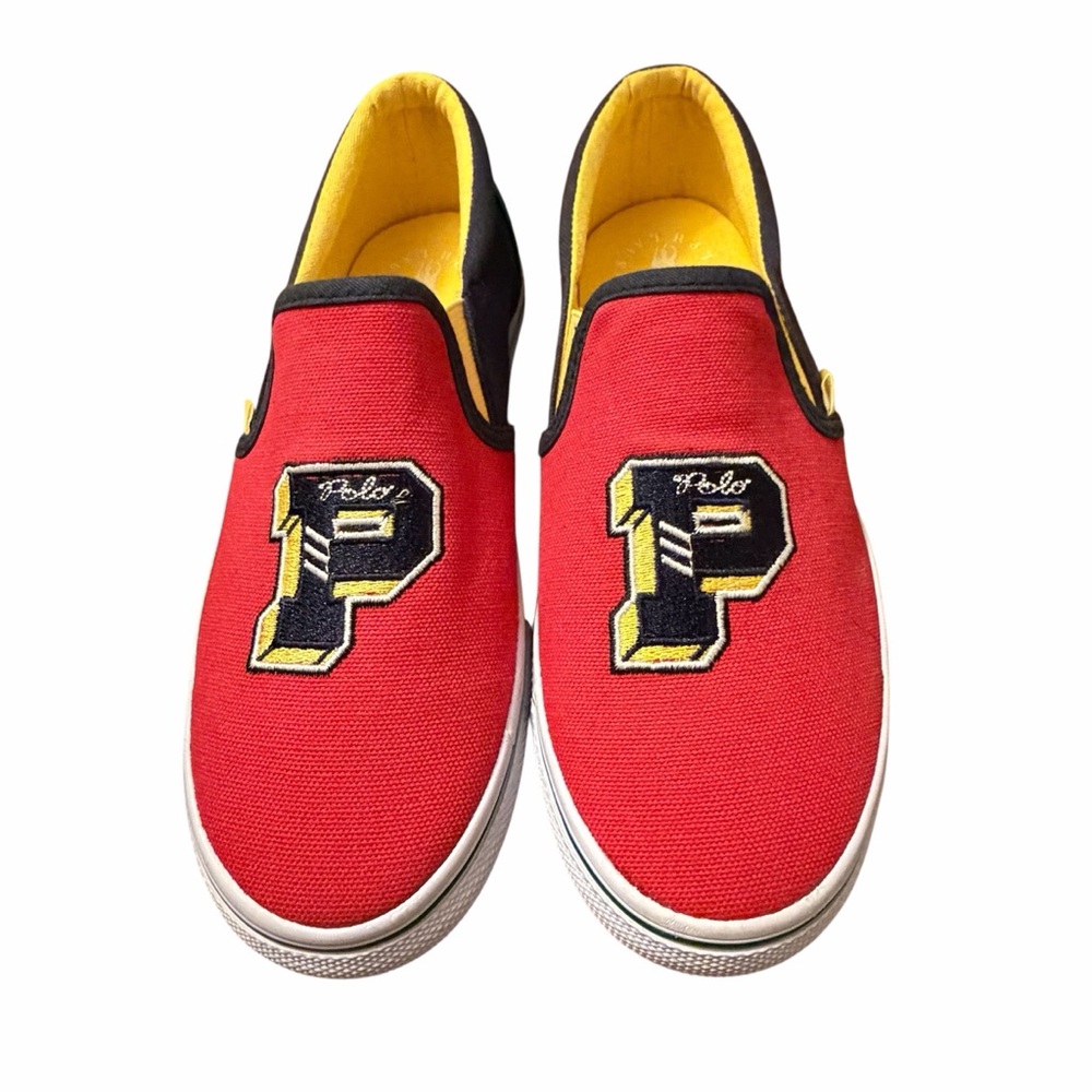 Polo Ralph Lauren Shoes Kids 3 Landyn Slip On P-Wing Logo Patch Canvas Preppy